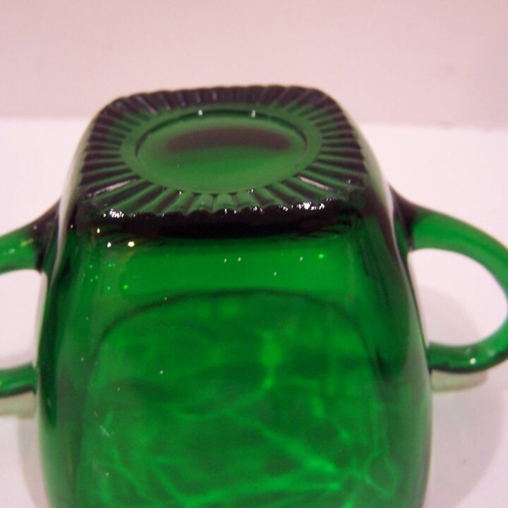 Antique Depression Glass Anchor Hocking Charm Forest Green Open Sugar Bowl - Picture 3 of 3